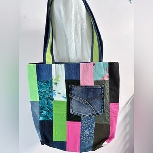 Handmade/Upcycled Shoulder Tote, Multicolored, 16” x 16”, Lined